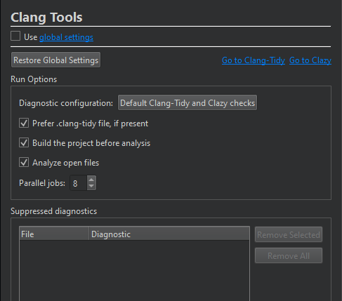 {Clang Tools customized settings}