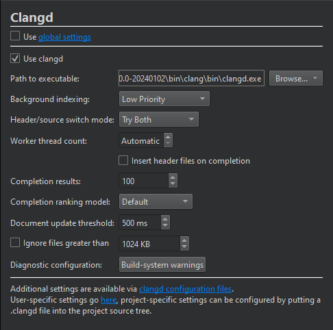 {Clangd preferences for a project}