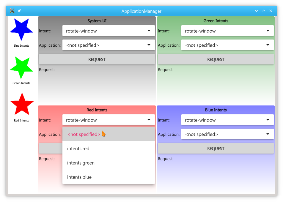 The Intents example with all applications running.