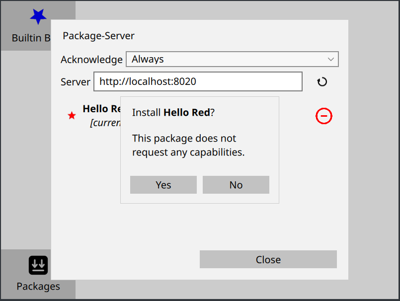 The Package Installation example installing a package.