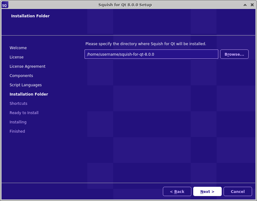 Squish Installation Folder UI view