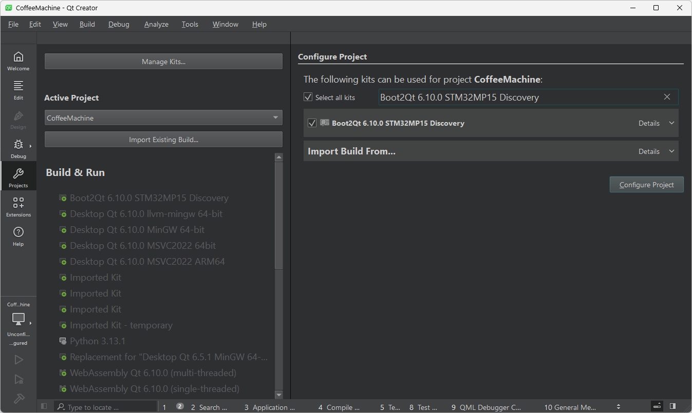 Configure Project UI view in Qt Creator.
