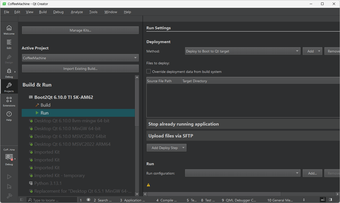 Run Settings UI view in Qt Creator.