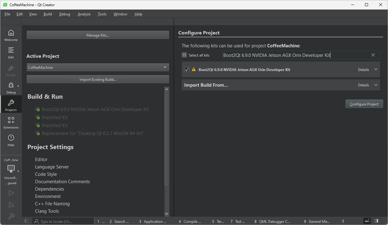 Configure Project UI view in Qt Creator.