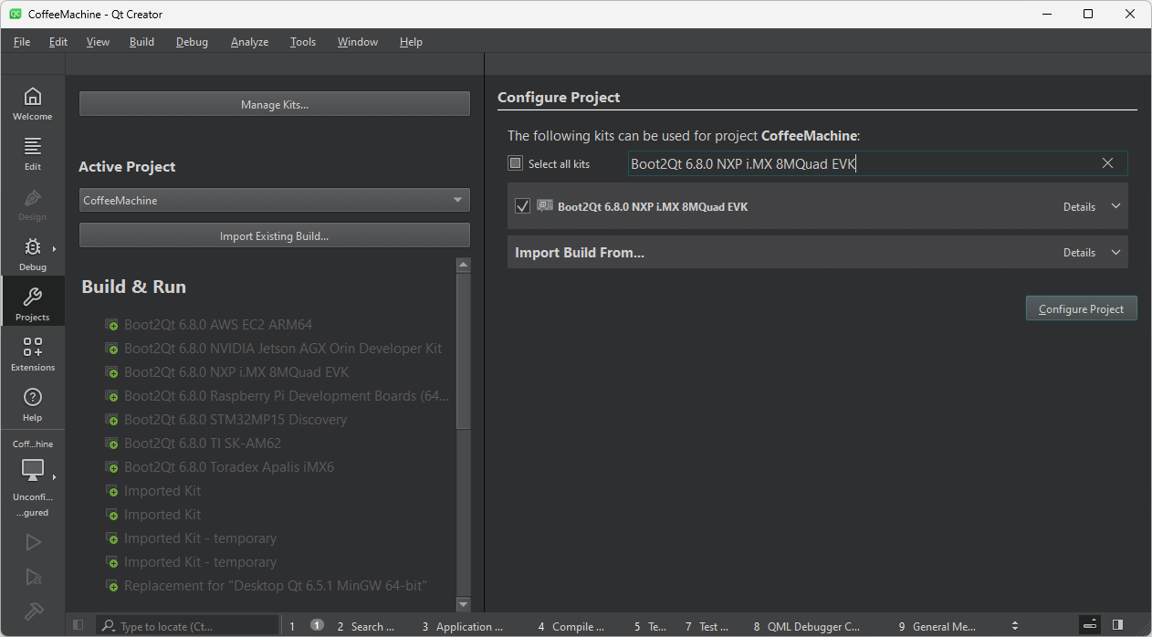 Configure Project UI view in Qt Creator.