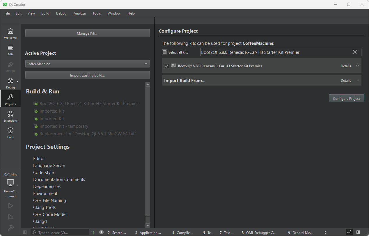 Configure Project UI view in Qt Creator.