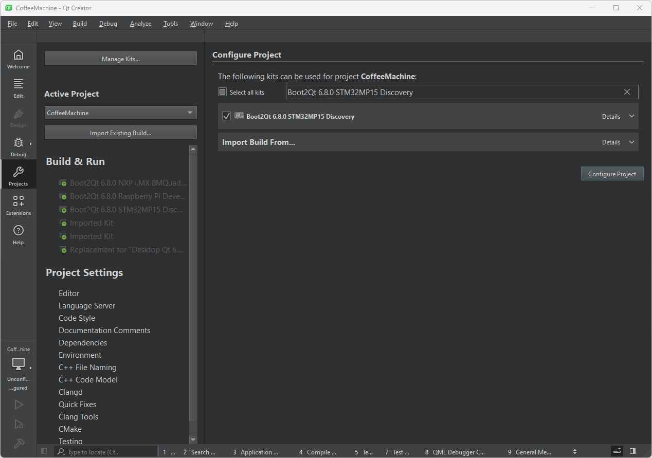 Configure Project UI view in Qt Creator.