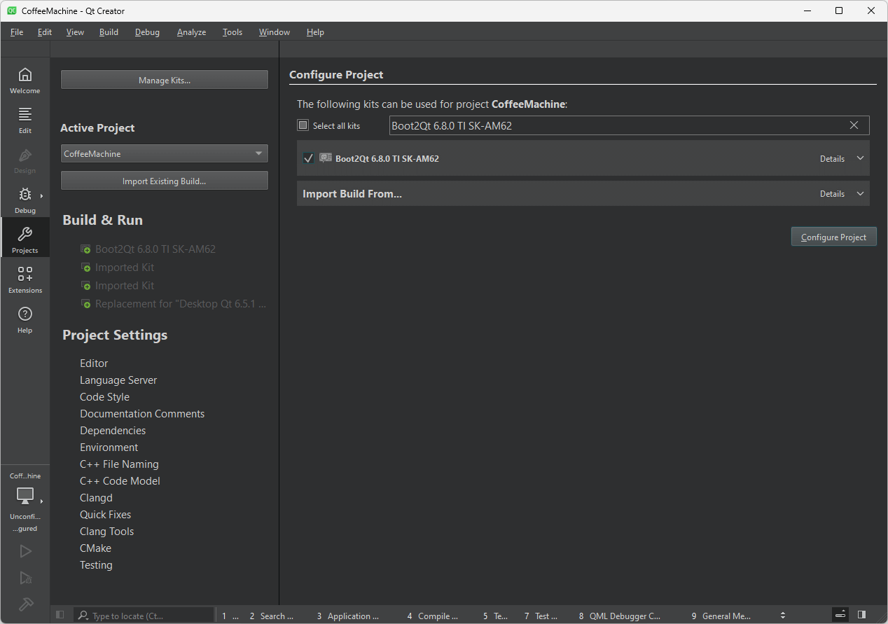 Configure Project UI view in Qt Creator.