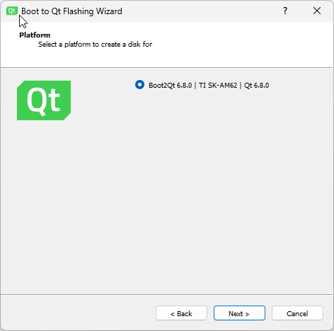 Boot to Qt Flashing Wizard.