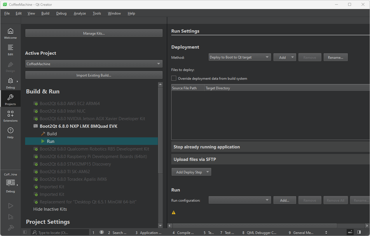 Run Settings UI view in Qt Creator.