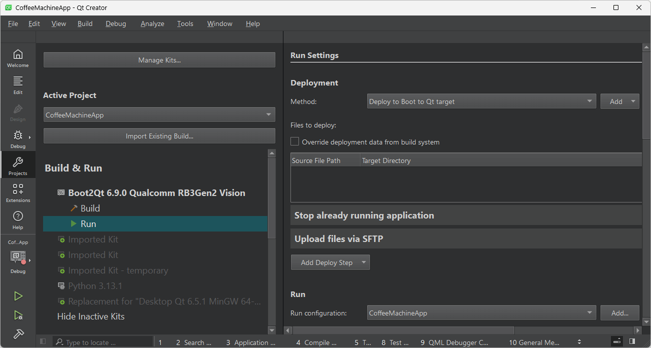 Run Settings UI view in Qt Creator.