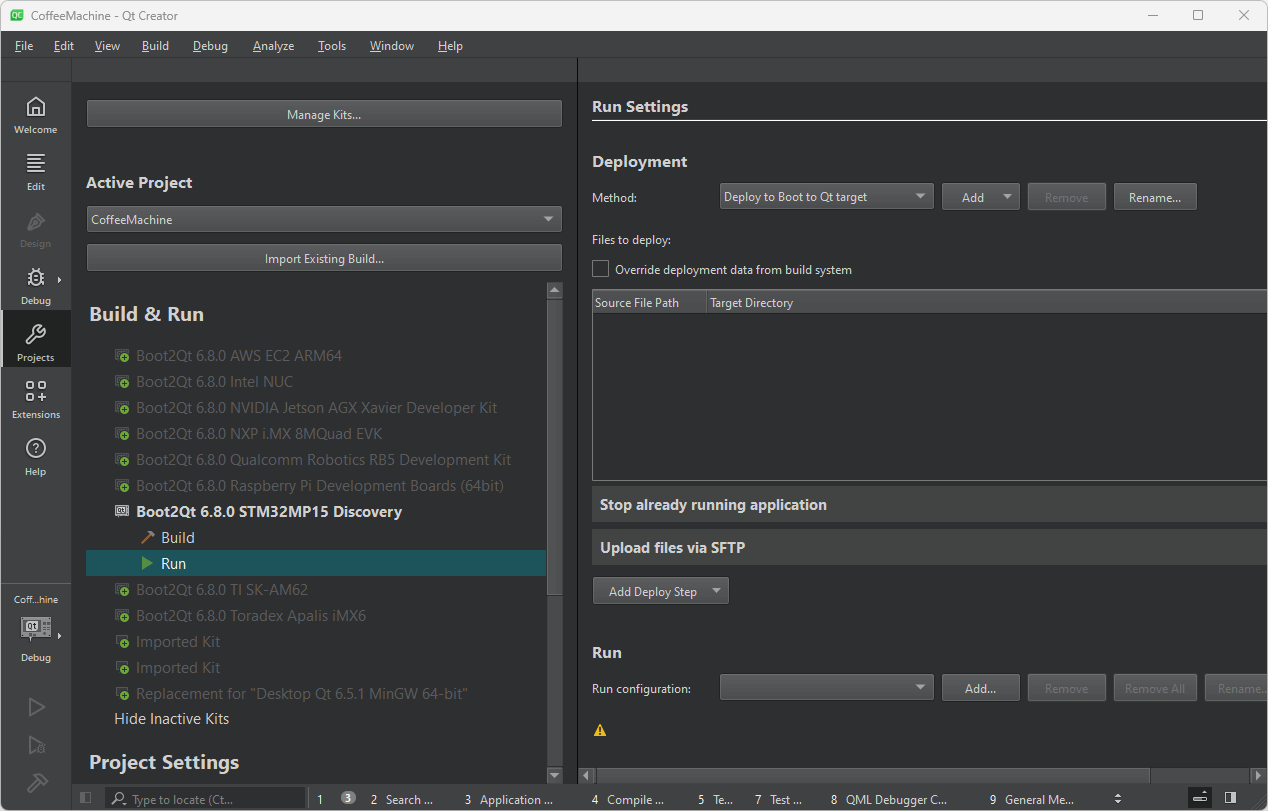 Run Settings UI view in Qt Creator.