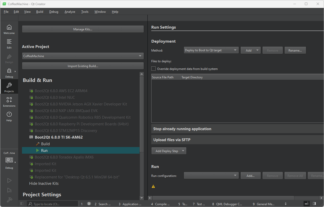 Run Settings UI view in Qt Creator.