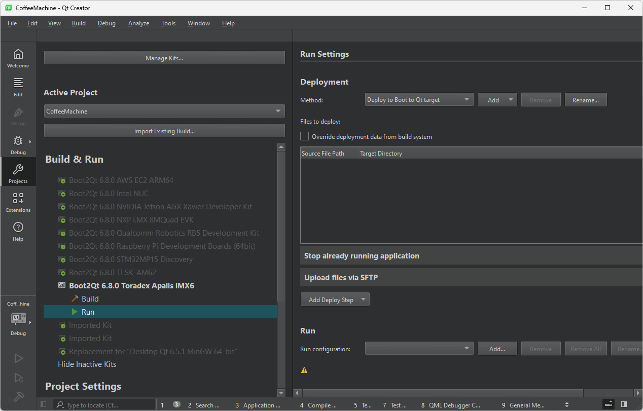 Run Settings UI view in Qt Creator.