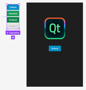 A Button control and its instance in Figma.