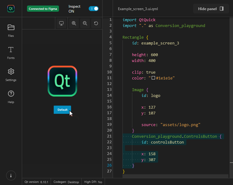 A Button control instance in the live preview.