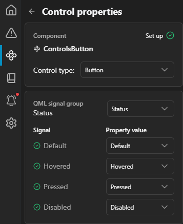 List of controls on the Qt Quick Controls page.