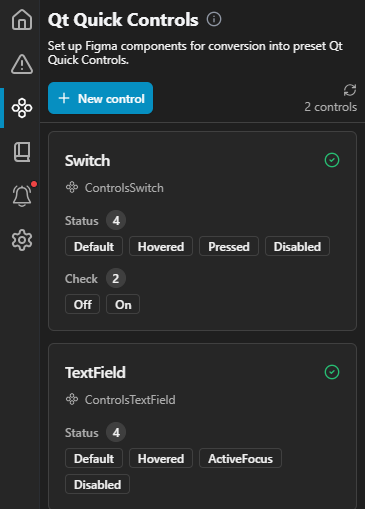 The Qt Quick Controls page in the plugin.