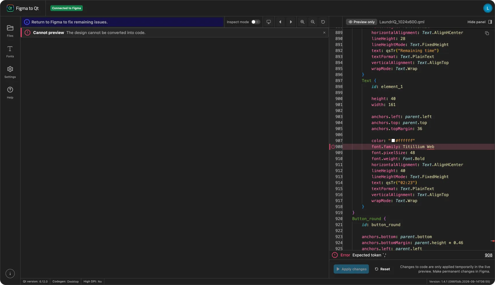 Code error in the live preview.