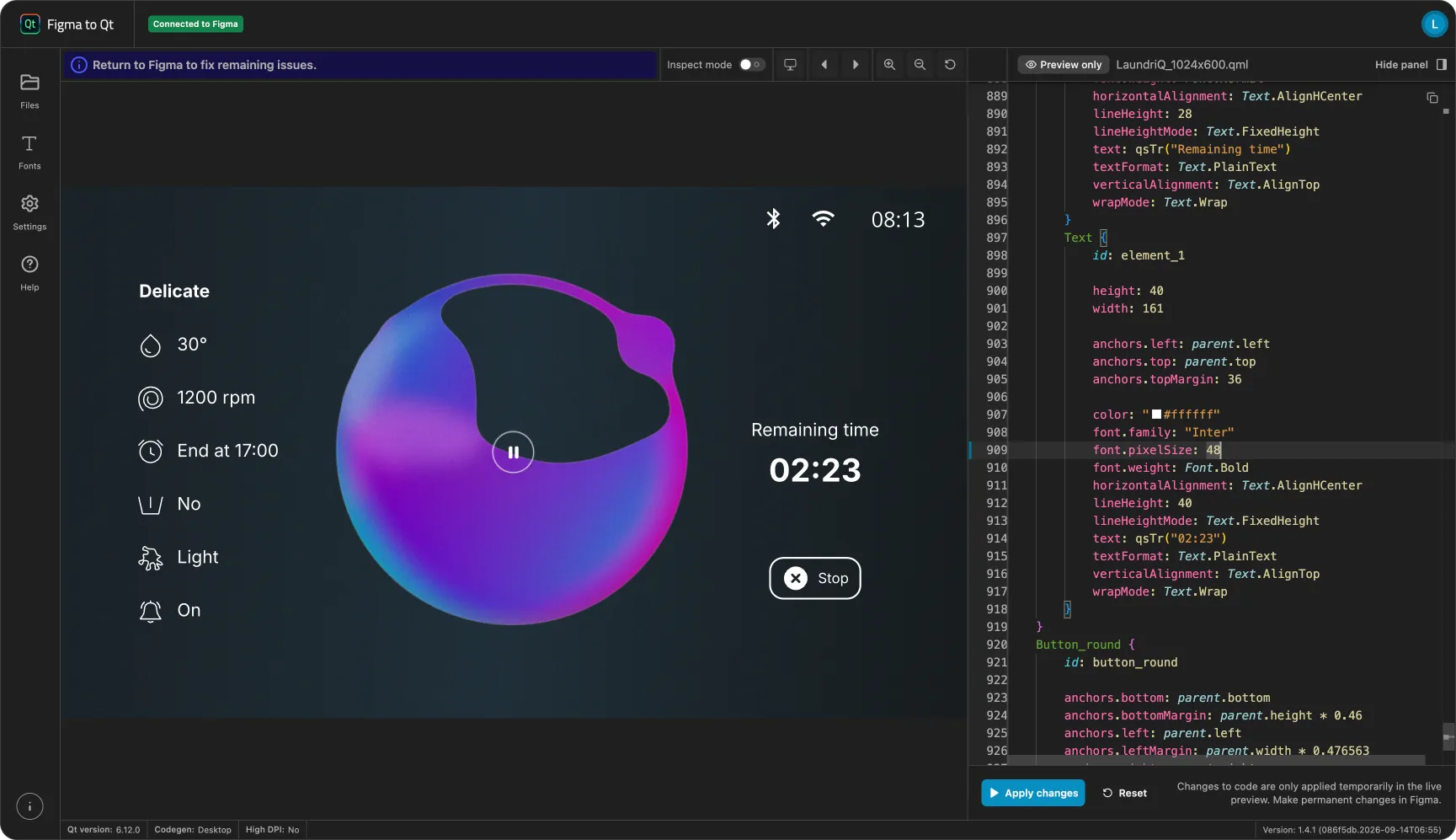 Testing code changes in the live preview.