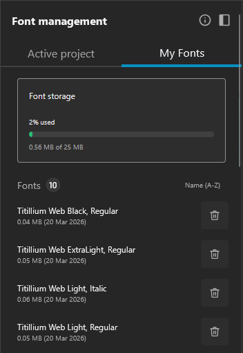 My fonts page in Font management.