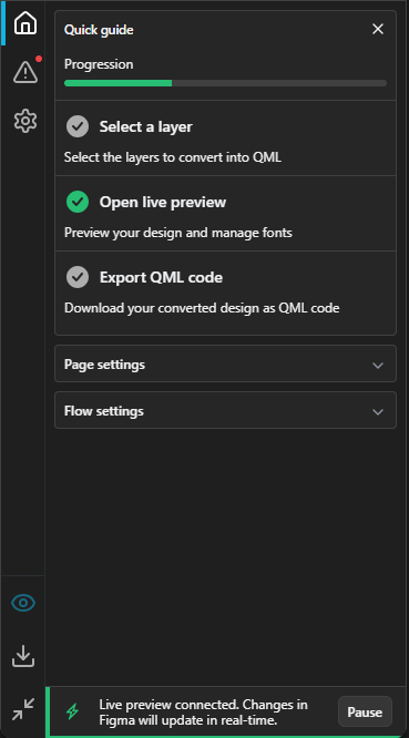 {Figma to Qt plugin Home tab.}