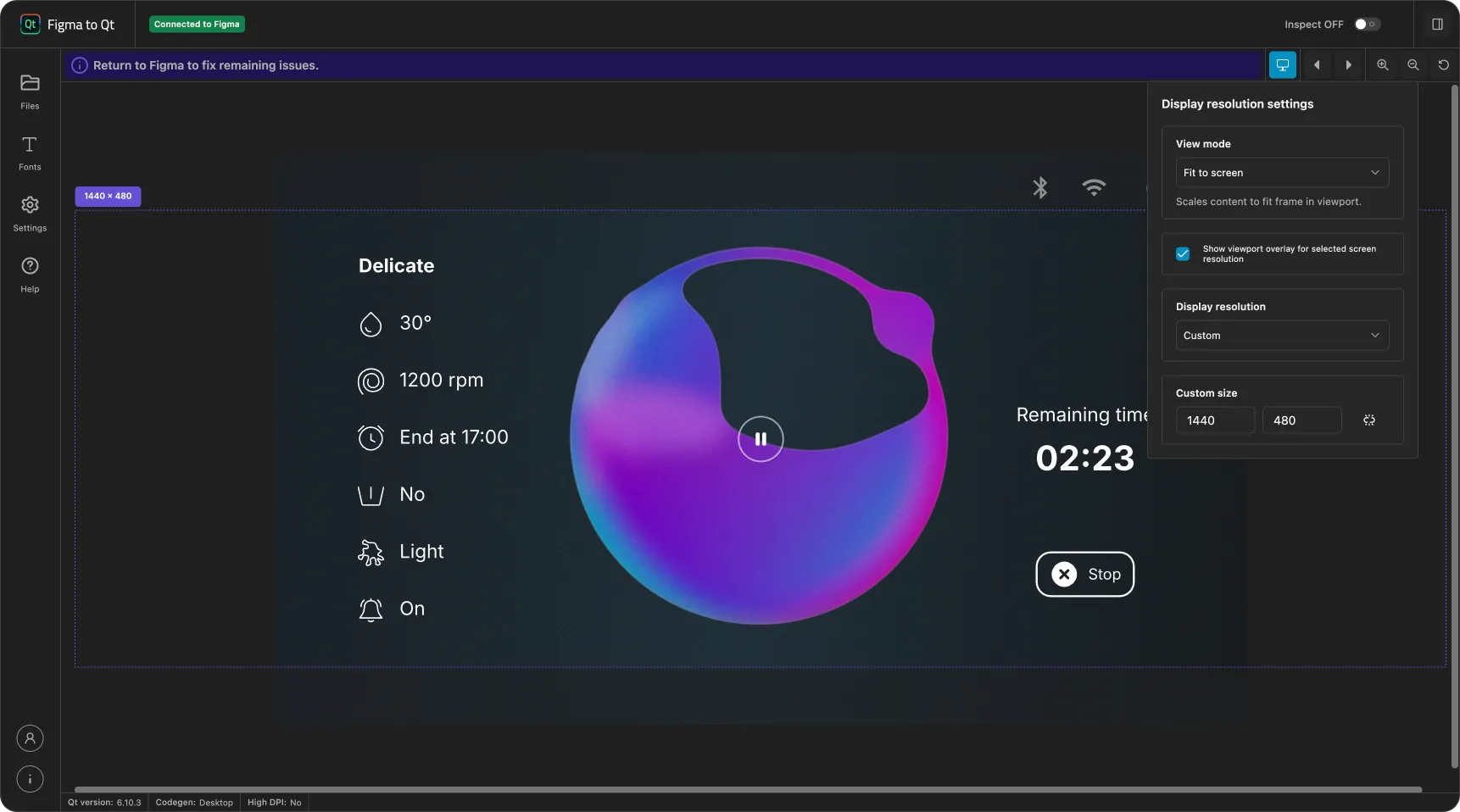 Display resolution settings in the live preview.