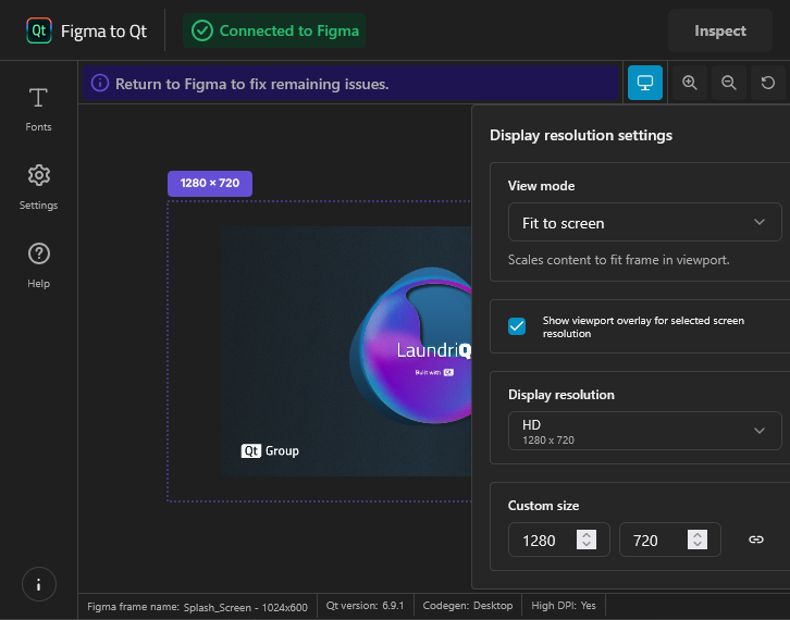{Display resolution settings in the live preview.}