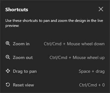 {Actions for panning and zooming the live preview.}