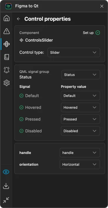 Slider properties.