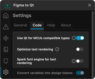 Code settings on the Settings page.