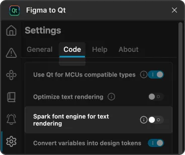 Code settings on the Settings page.