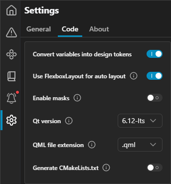 Code settings on the Settings page in the plugin.