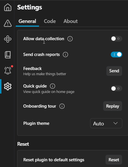 General settings on the Settings page in the plugin.