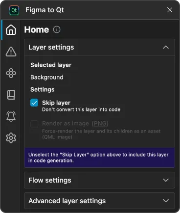 Skip layer in Layer settings on the plugin Home page.