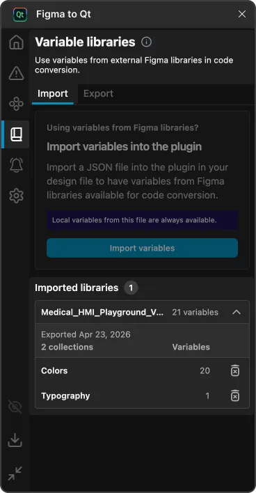Variable libraries page Imported libraries section.