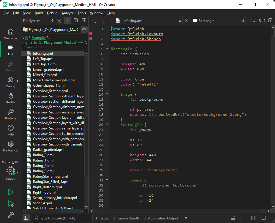 A project opened in Qt Creator.