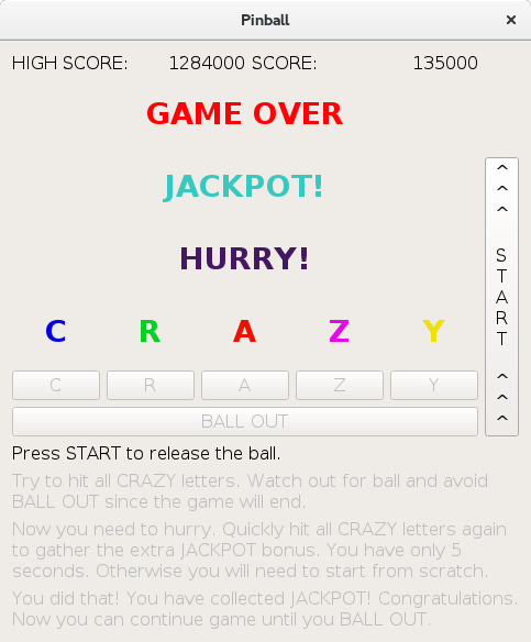 Screenshot of the Pinball example