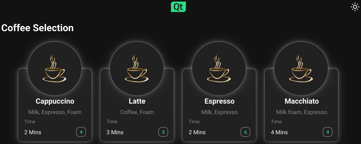 Landscape orientation of coffee machine selection page for Android