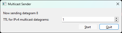 The application sends multicast messages via UDP communication