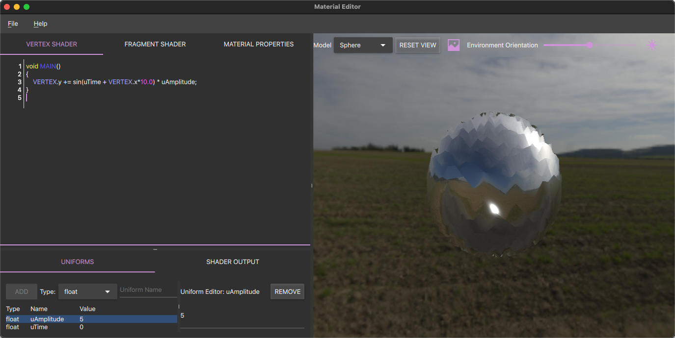 Material Editor window with shader editors and preview panel