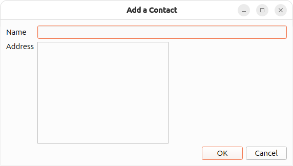 Dialog for adding a new name and address