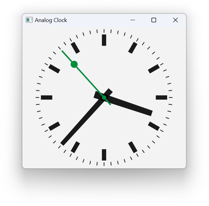 Analog clock with hour, minute, and seconds hands