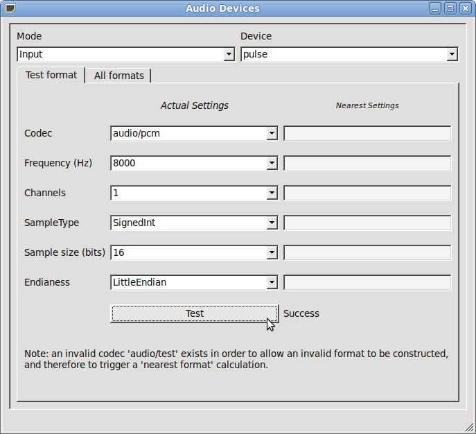 UI consisting of audio configuration drop-downs and controls