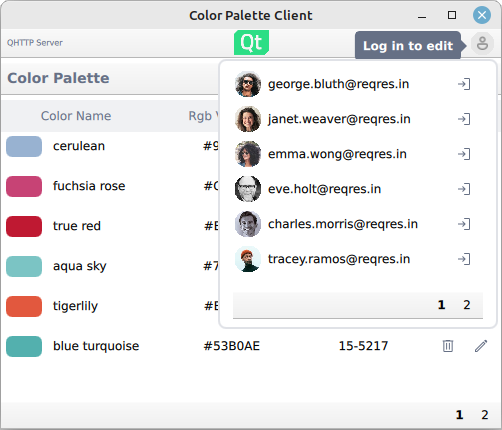 A GUI that lists the users