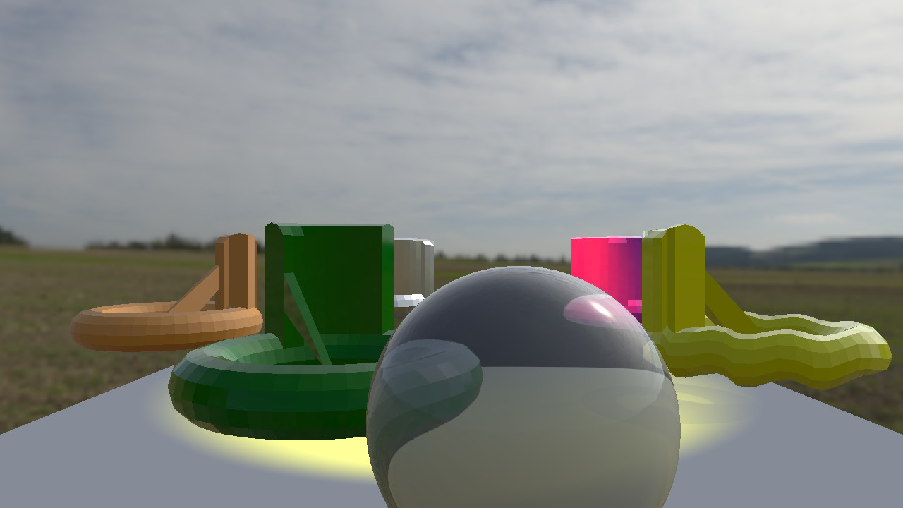 Six objects with different shapes and custom materials