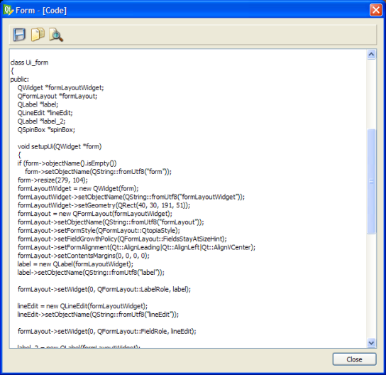 Screenshot showing a code of "Form" in a code viewer