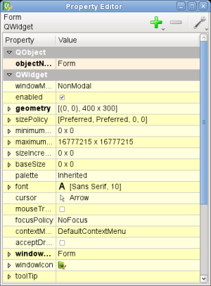 Screenshot showing the property editor of a widget with options to freely change the widget as desired