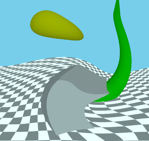 Warped view of three different 3D objects showing vertex shader effect