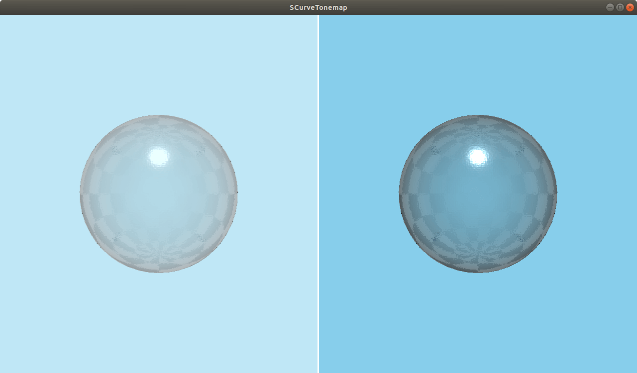 Scene comparison showing S-curve tonemap effect